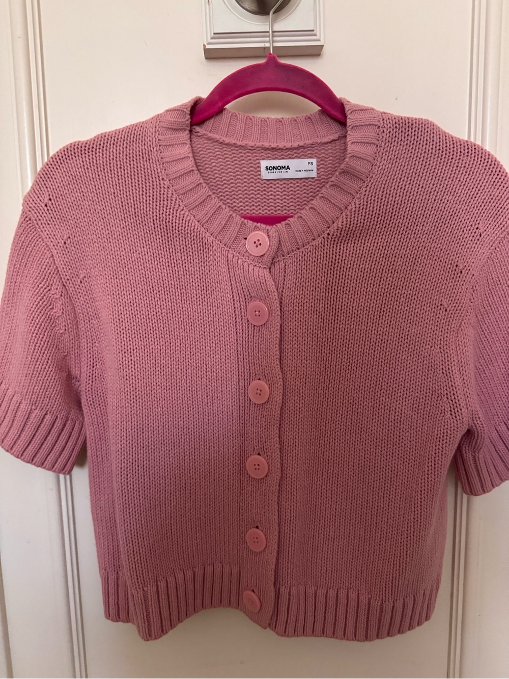 SONOMA Pink Short-Sleeve Button Cardigan